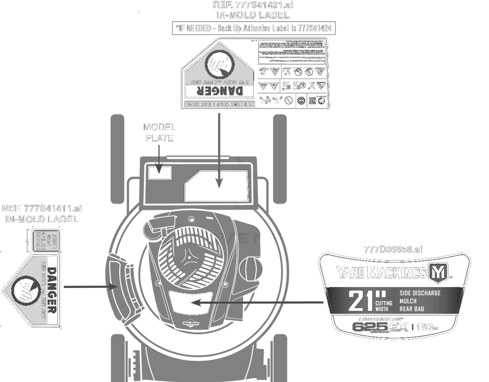 Label Map Diagram and Parts List for 11A-B23Z752 2022 Yard Machines Lawn Mower